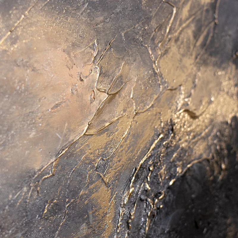 Modernes Acrylbild Grau Gold mit Rahmen – Abstrakte Wandkunst „Himmelsglühen“