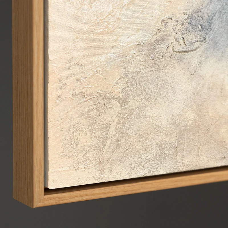 Modernes Acrylbild Grau Gold mit Rahmen – Abstrakte Wandkunst „Himmelsglühen“