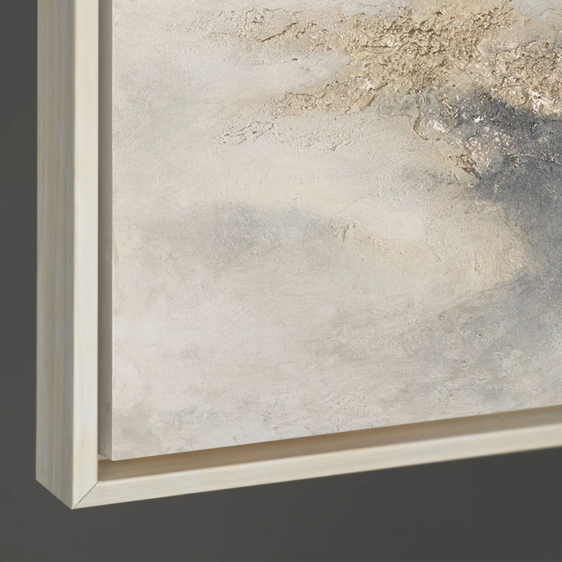 Abstraktes Gemälde Beige Grau – Struktur Leinwandbild mit Rahmen „Wolkenmelodie“