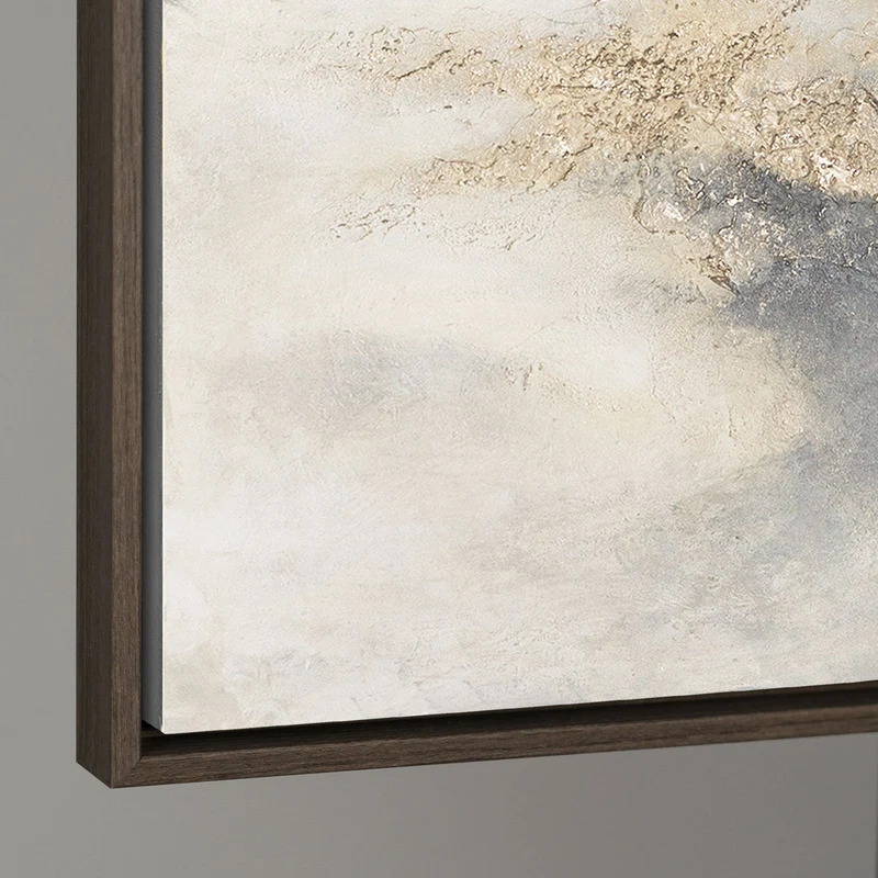 Abstraktes Gemälde Beige Grau – Struktur Leinwandbild mit Rahmen „Wolkenmelodie“