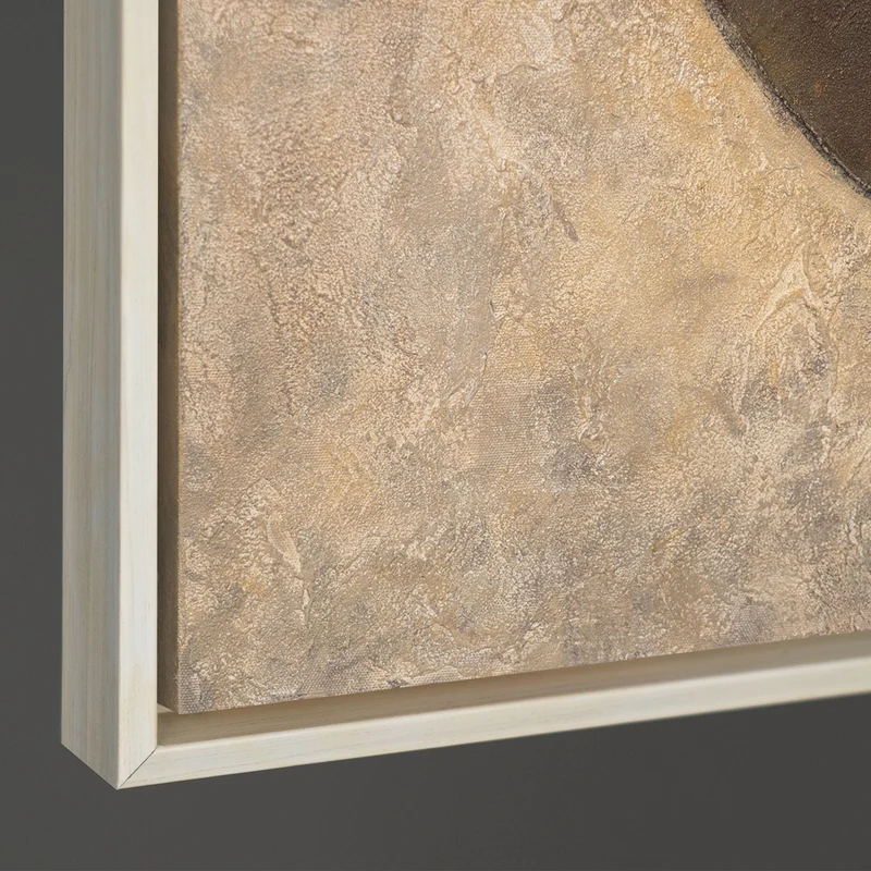 Handgemalte Gemälde mit Rahmen – Moderne Wanddeko Beige „Duett der Halbkreise“
