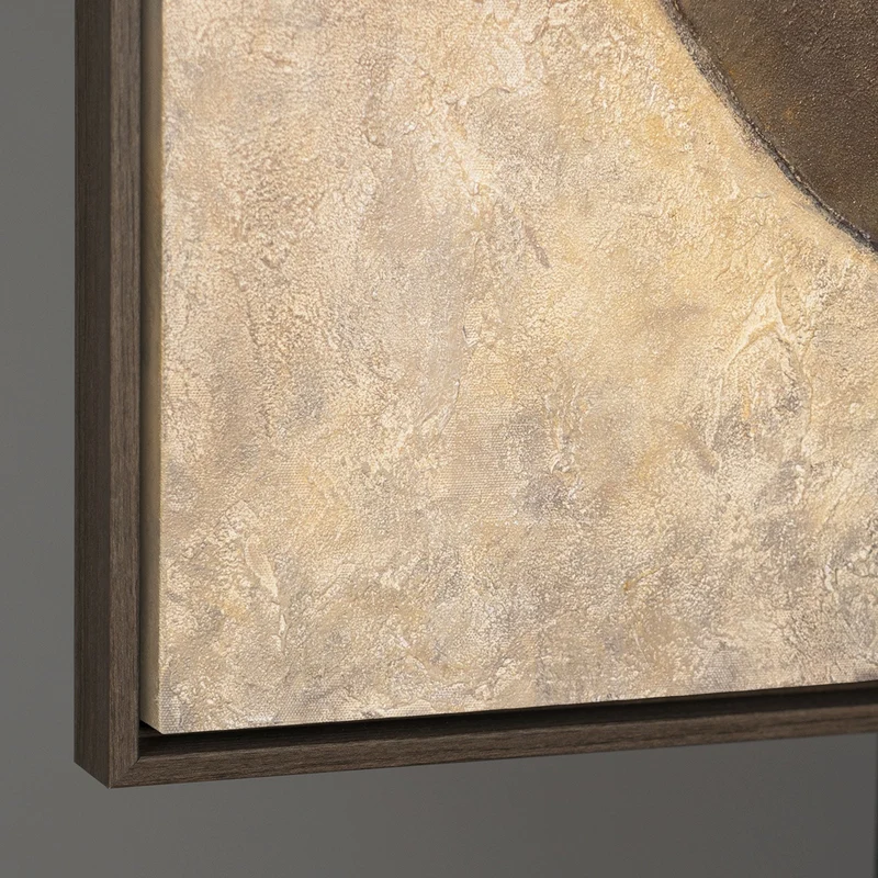 Handgemalte Gemälde mit Rahmen – Moderne Wanddeko Beige „Duett der Halbkreise“