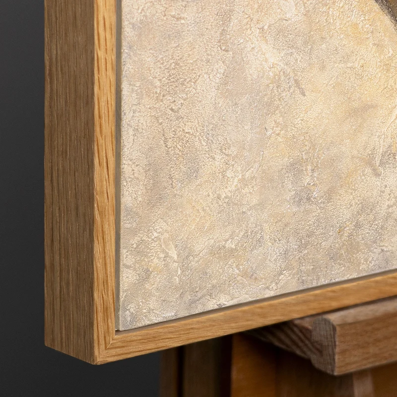 Handgemalte Gemälde mit Rahmen – Moderne Wanddeko Beige „Duett der Halbkreise“