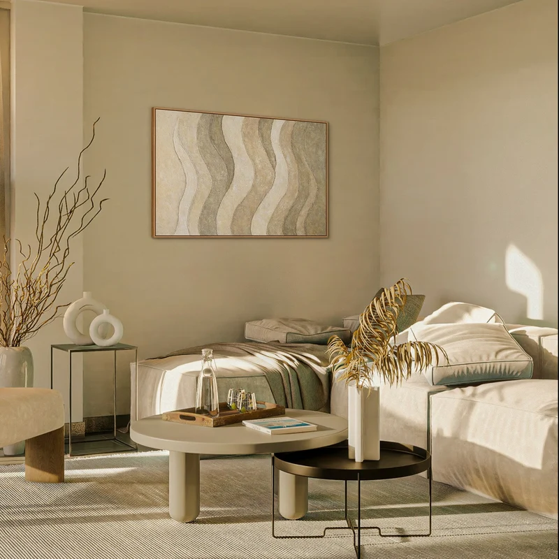 Handgemalte Naturtöne – Moderne Gemälde auf Leinwand mit Rahmen „Schatten und Sand“