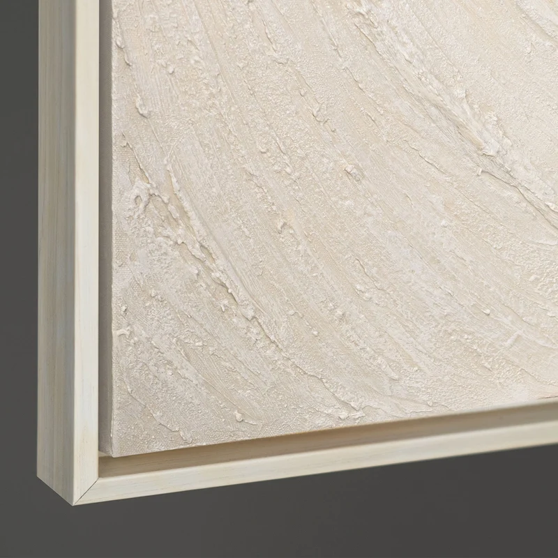 Wanddeko Minimalistisch – Texturiertes Acrylbild in Beige mit Rahmen „Echos der Zeit“