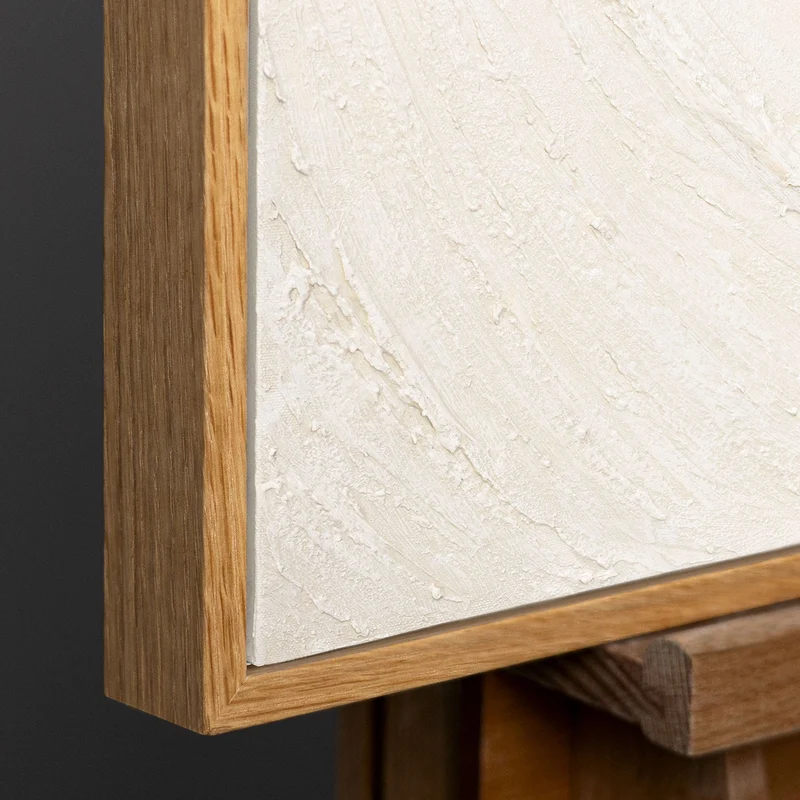 Wanddeko Minimalistisch – Texturiertes Acrylbild in Beige mit Rahmen „Echos der Zeit“
