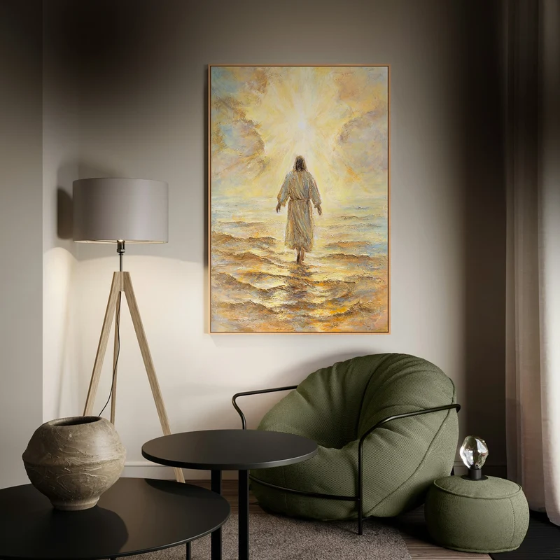 Handgemalte religiöse Kunst „Strahlkraft des Glaubens“ – Christus am Meer