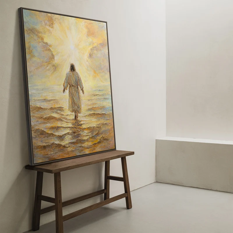 Handgemalte religiöse Kunst „Strahlkraft des Glaubens“ – Christus am Meer