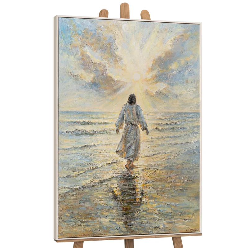 Handgemalte religiöses Bild „Weg zum Licht“ – Spirituelle Wandkunst mit Jesus am Meer
