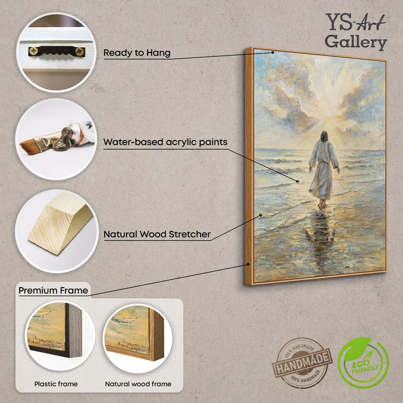Handgemalte religiöses Bild „Weg zum Licht“ – Spirituelle Wandkunst mit Jesus am Meer
