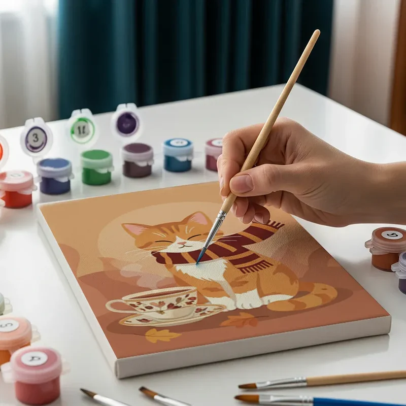 Malen nach Zahlen – 6 Mini-Gemälde - Gemütliche Kitty-Ecke