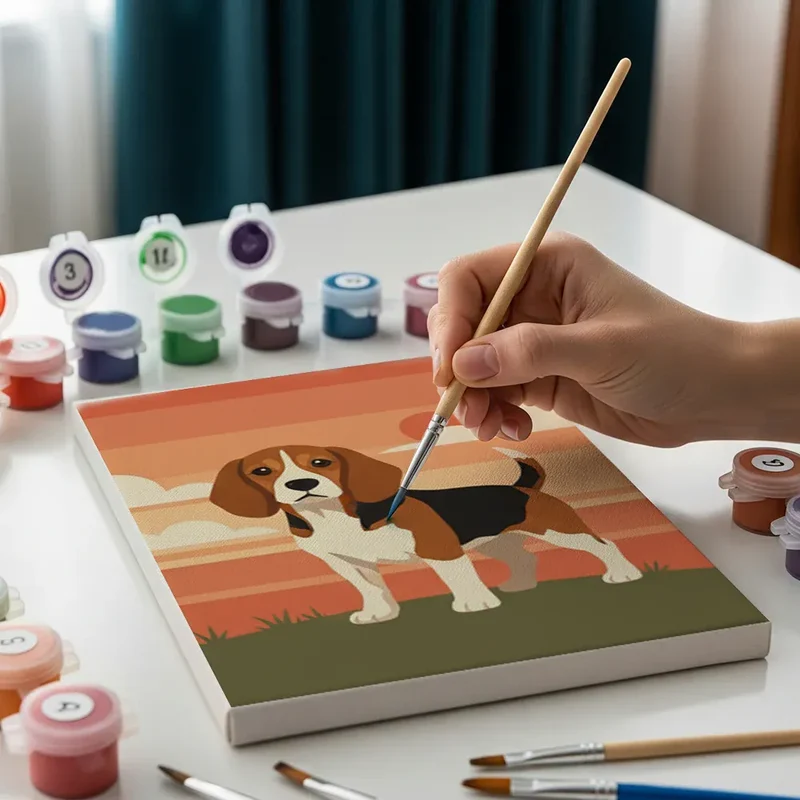 Malen nach Zahlen – 6 Mini-Gemälde - Retro Hundetage