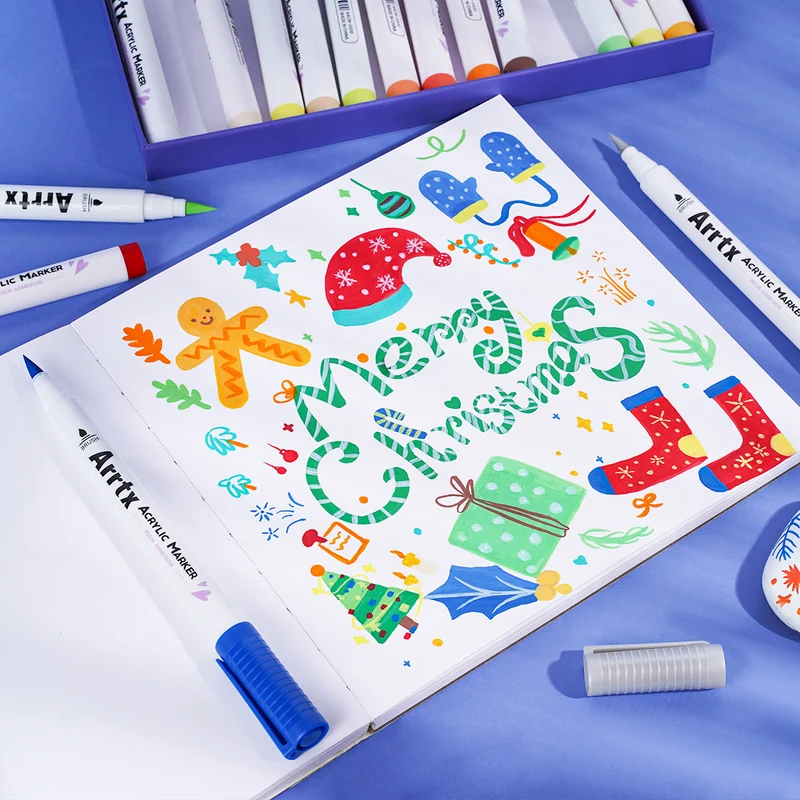 Arrtx 30B Colors Acrylic Paint Markers Paint Brushes
