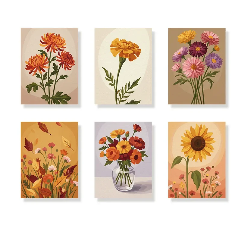 Malen nach Zahlen – 6 Mini-Gemälde - Herbstblüte