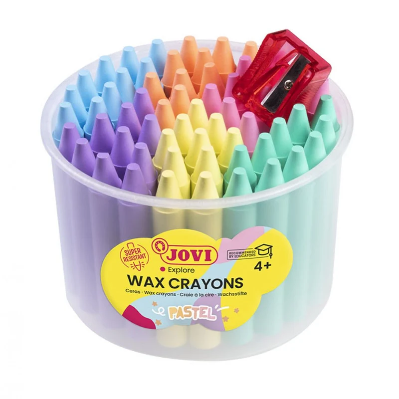 Jovi - Wax crayons Jumbo Jar 60 - Pastel colours + 1 sharpener