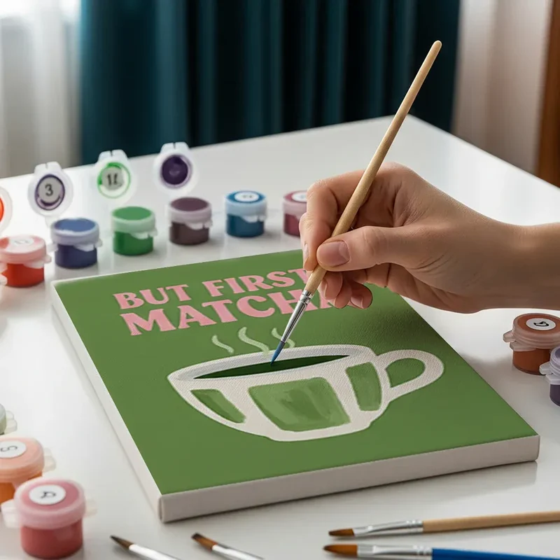 Malen nach Zahlen – 6 Mini-Gemälde - Schlückchen & Ruhe Matcha Edition