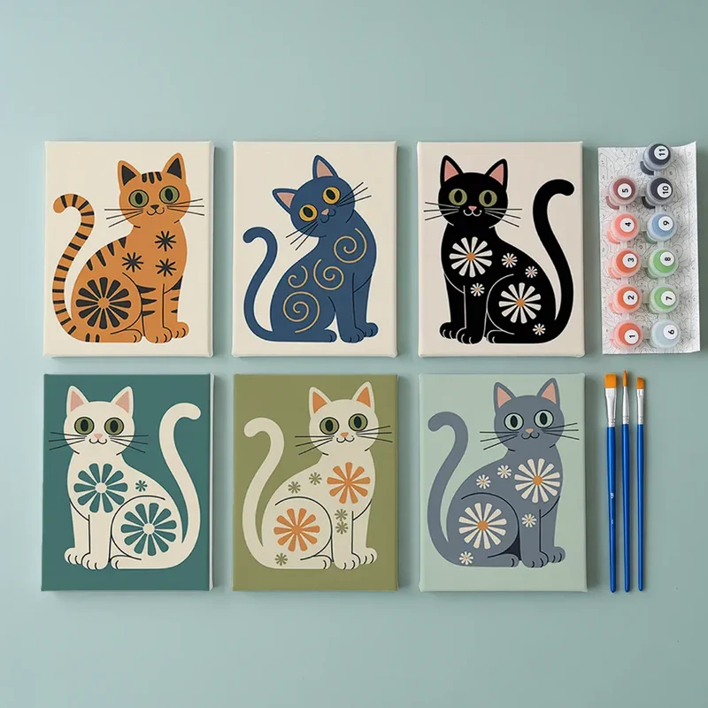 Malen nach Zahlen – 6 Mini-Gemälde - Die Mod Cats-Kollektion