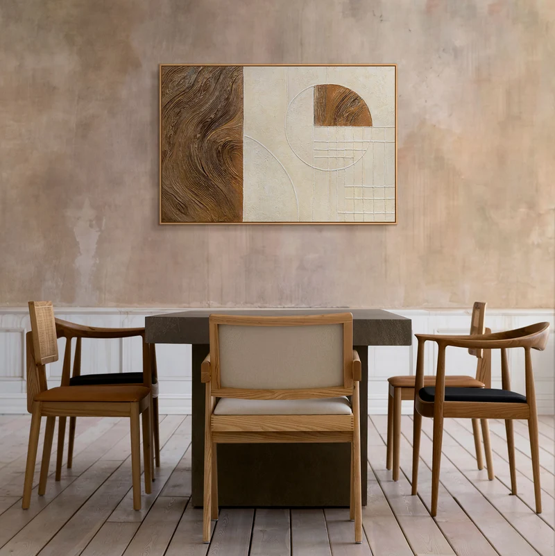 Abstraktes Gemälde „Linien und Kreise“ – Geometrische Wandkunst mit Rahmen