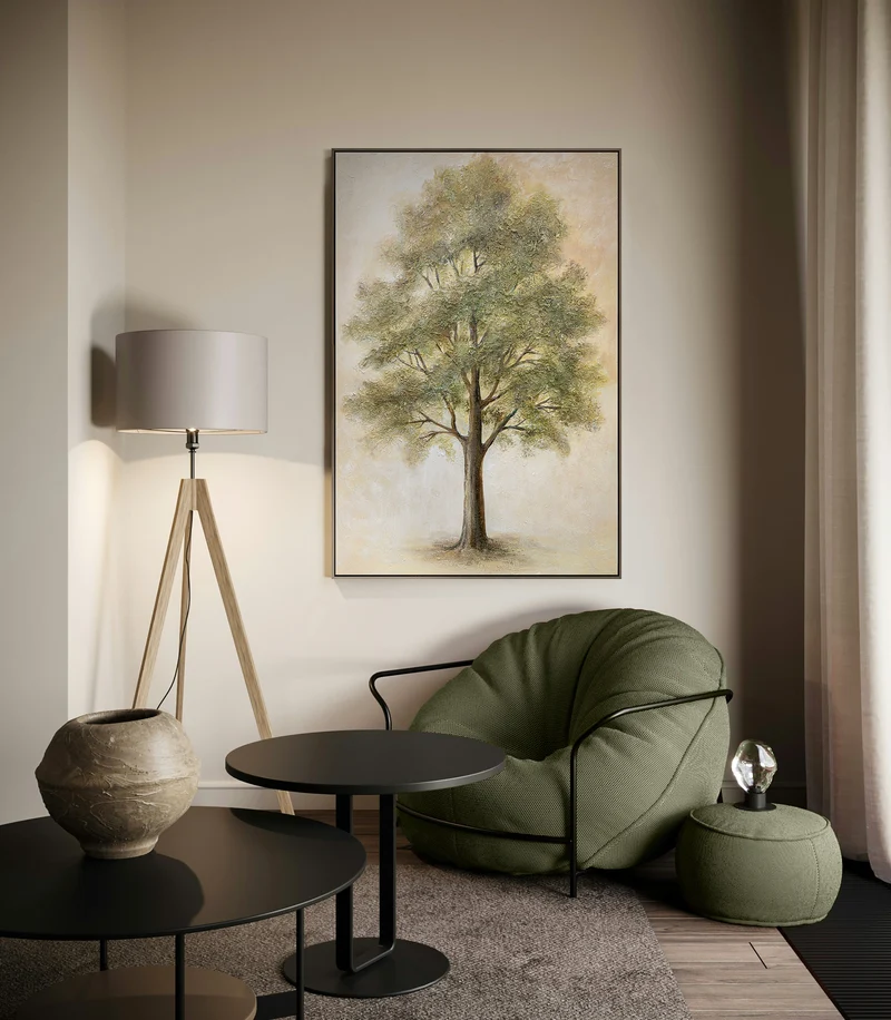 Handgemalte Acrylmalerei „Baum der Kontemplation“ – Wandkunst mit Baum Motiv