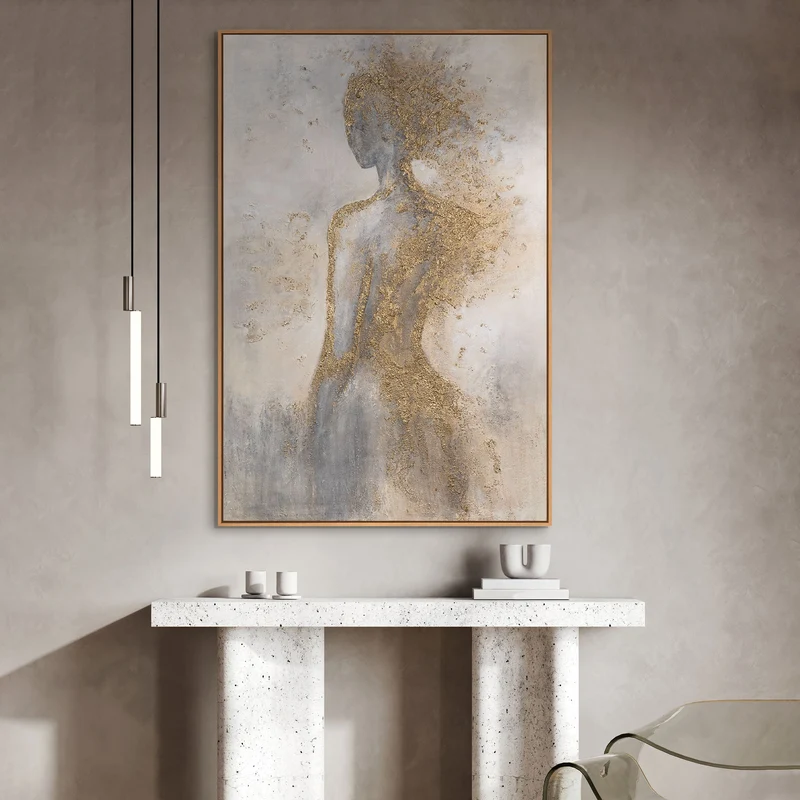Handgemalte Kunst auf Leinwand „Goldene Aura“ – Abstrakte Gemälde mit Rahmen