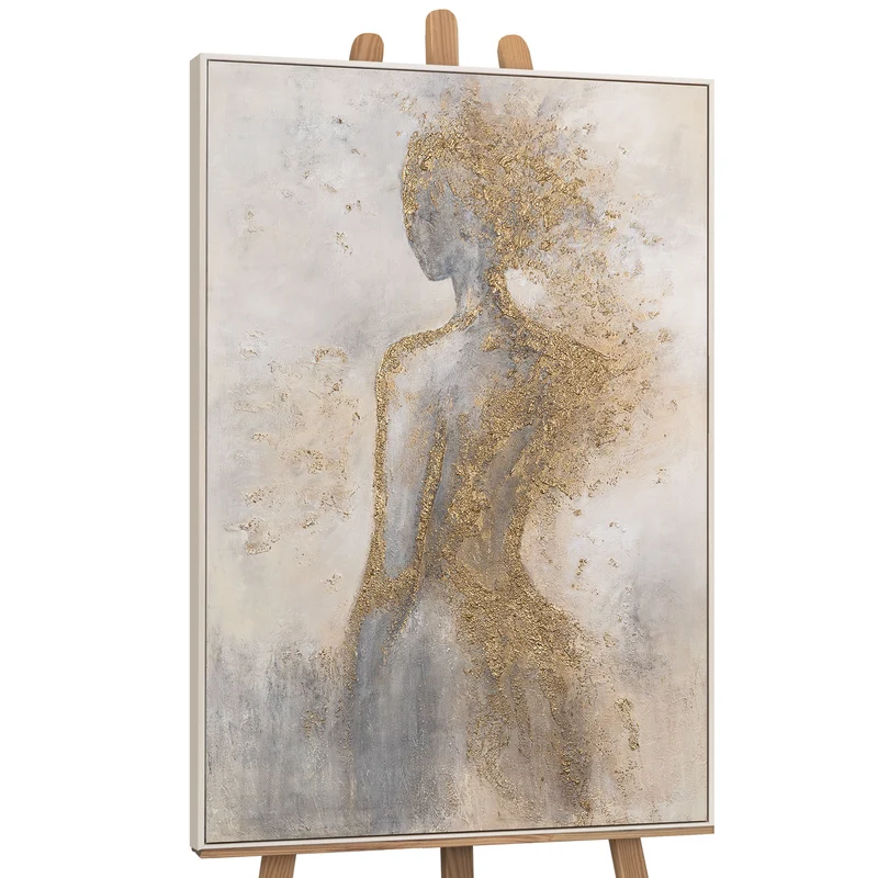 Handgemalte Kunst auf Leinwand „Goldene Aura“ – Abstrakte Gemälde mit Rahmen