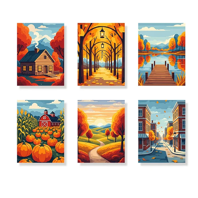 Malen nach Zahlen – 6 Mini-Gemälde - Erntetöne