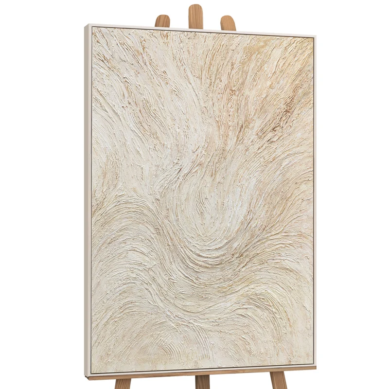 Gemälde mit Rahmen „Baumstrom“ – Abstrakte Kunst in Beige und Creme