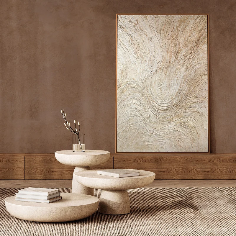 Gemälde mit Rahmen „Baumstrom“ – Abstrakte Kunst in Beige und Creme