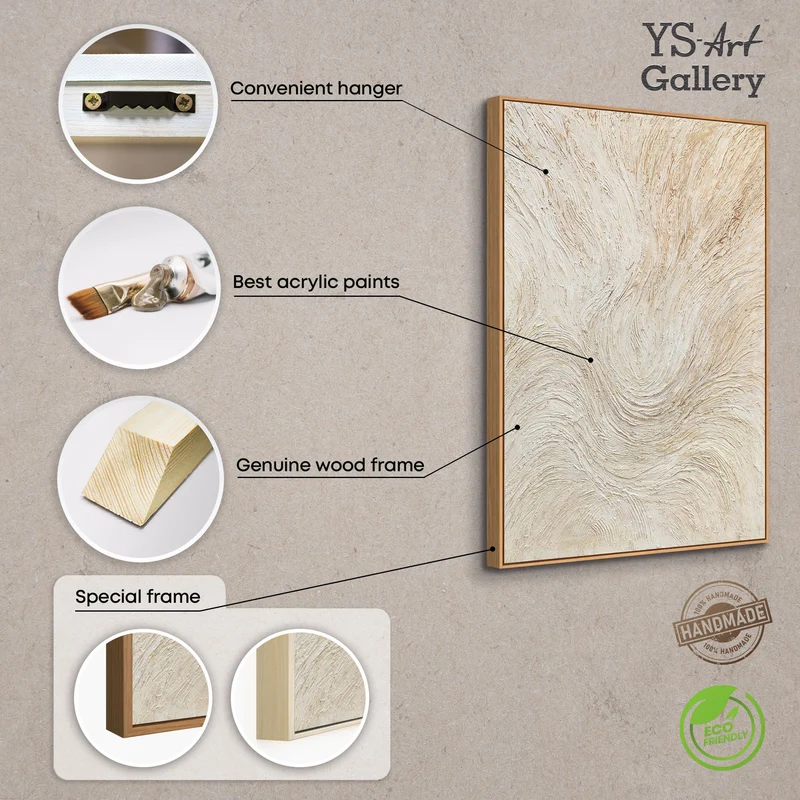 Gemälde mit Rahmen „Baumstrom“ – Abstrakte Kunst in Beige und Creme