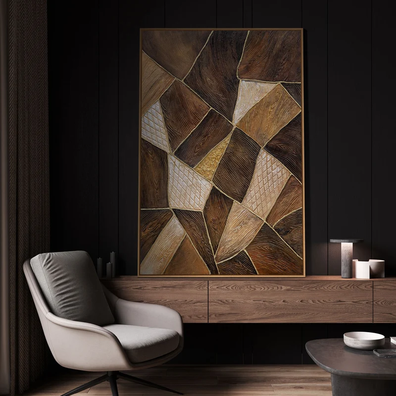 Abstraktes Gemälde „Geometrie des Goldes“ – Moderne Wandkunst mit Rahmen