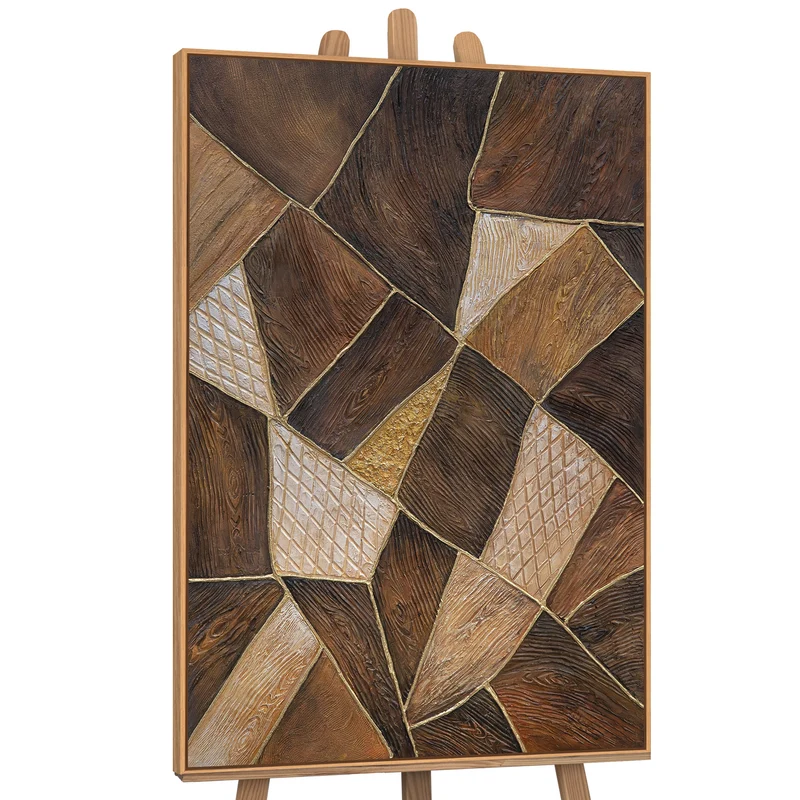 Abstraktes Gemälde „Geometrie des Goldes“ – Moderne Wandkunst mit Rahmen