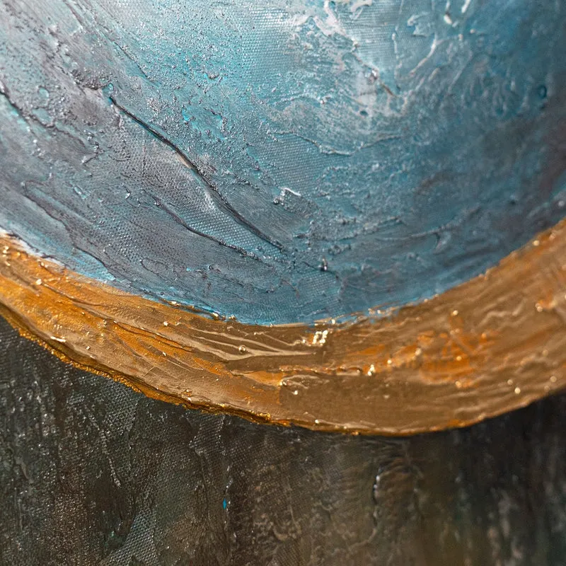 Handgemalte Wandkunst „Wärme des Universums“ – Moderne Acrylmalerei mit Goldakzenten