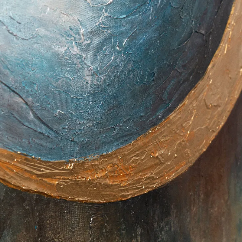 Handgemalte Wandkunst „Wärme des Universums“ – Moderne Acrylmalerei mit Goldakzenten