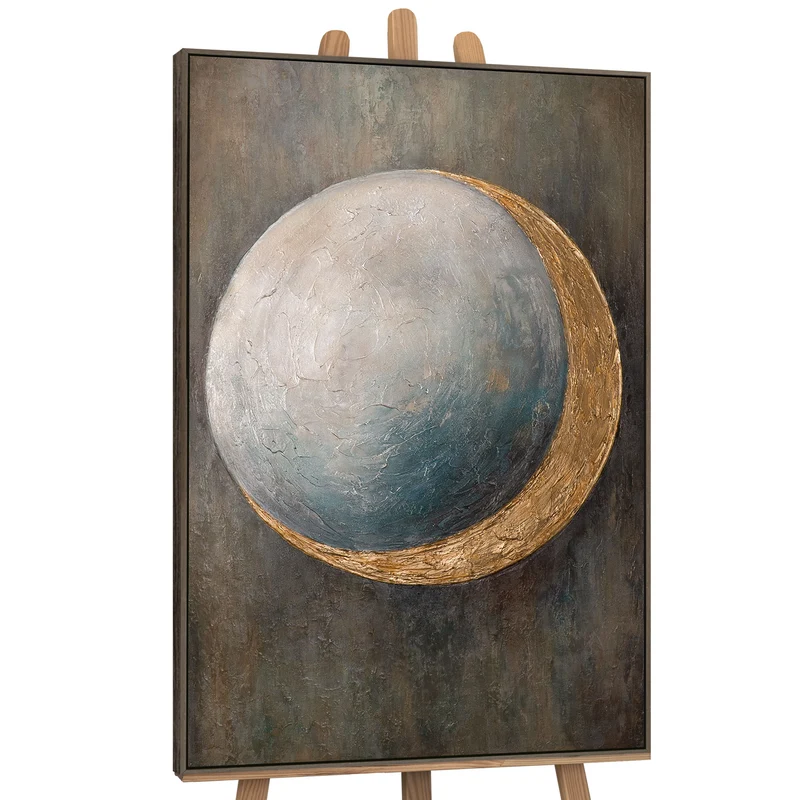 Handgemalte Wandkunst „Wärme des Universums“ – Moderne Acrylmalerei mit Goldakzenten