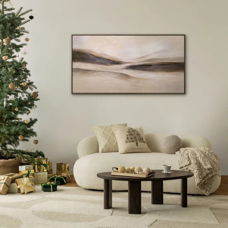 Gemälde auf Leinwand mit Rahmen „Spuren des Windes“ – Handgemalte Wandkunst in Naturtönen