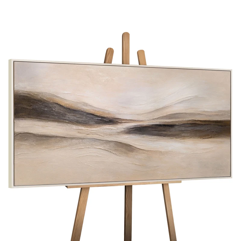 Gemälde auf Leinwand mit Rahmen „Spuren des Windes“ – Handgemalte Wandkunst in Naturtönen