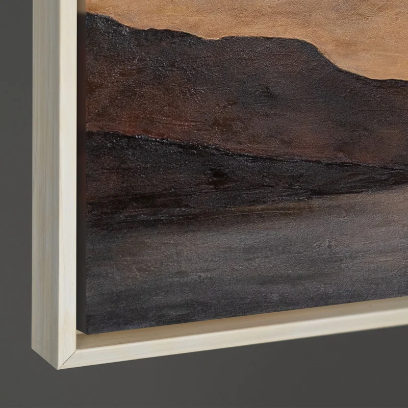 Leinwandbild modern mit Rahmen „Sanfter Sonnenaufgang“ – Abstrakte Kunst in Erdtönen