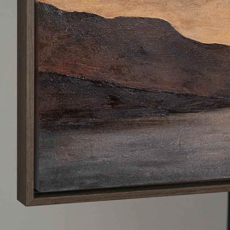 Leinwandbild modern mit Rahmen „Sanfter Sonnenaufgang“ – Abstrakte Kunst in Erdtönen