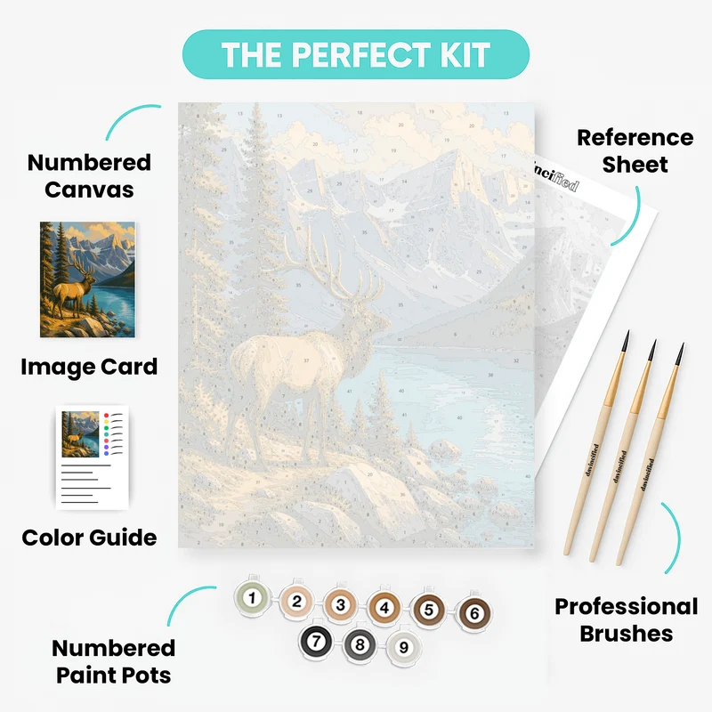 Elk at Lake Moraine - Paint by Numbers Kit