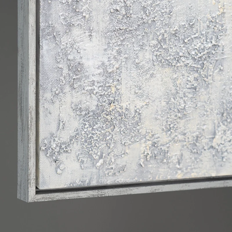 Handgemalte Acrylmalerei mit Rahmen „Atem des Winters“ – Abstrakte Kunst in Schwarz-Weiß