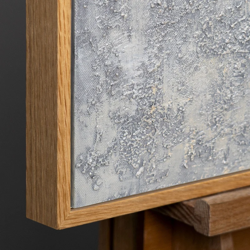 Handgemalte Acrylmalerei mit Rahmen „Atem des Winters“ – Abstrakte Kunst in Schwarz-Weiß