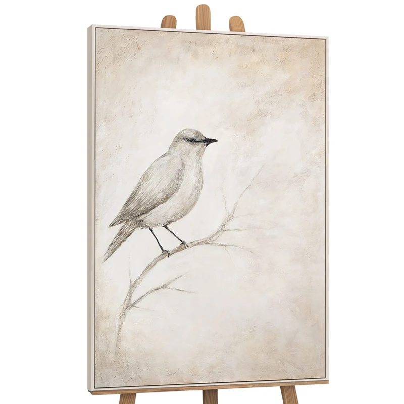 Gemälde mit Rahmen „Singende Pause“ – Acrylkunst mit Vogelmotiv