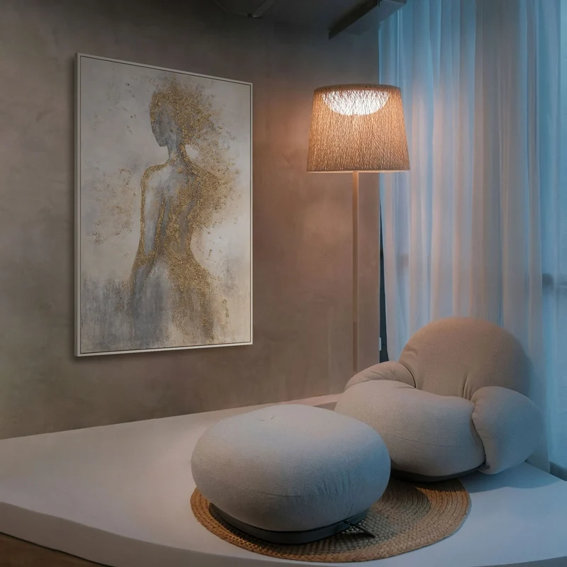 Abstraktes Gemälde mit Rahmen „Goldene Aura“ – Wandkunst mit goldener Struktur