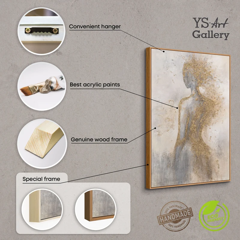 Abstraktes Gemälde mit Rahmen „Goldene Aura“ – Wandkunst mit goldener Struktur
