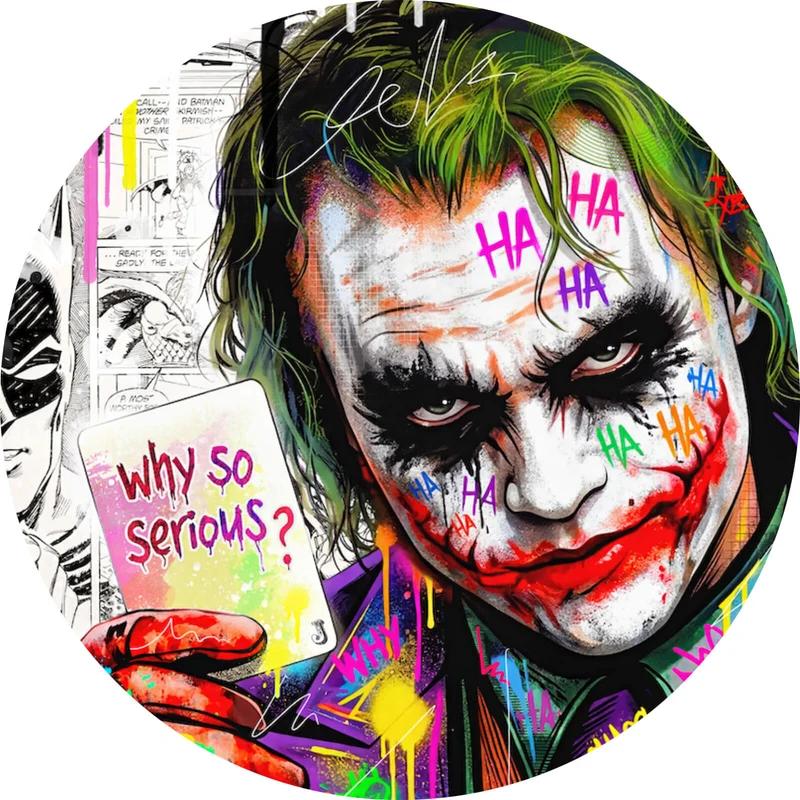 Aluminiumbild gebürstet Pop Art Joker mit Karte Kreis