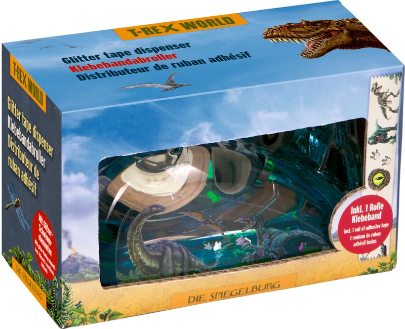 Klebebandabroller T-Rex World – Glitter & Pailletten, inkl. Band
