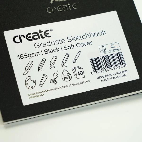 Create - Graduate Black Sketch Pad - A5 - 165gsm - 40 White Sheets