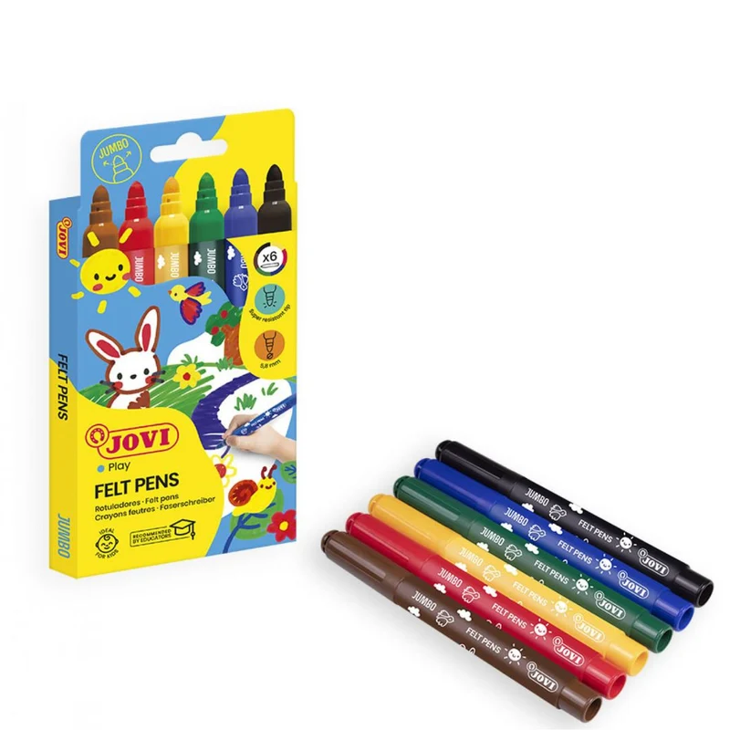 Jovi - Washable Maxi Felt Tip Marker Pens - 6x assorted colours