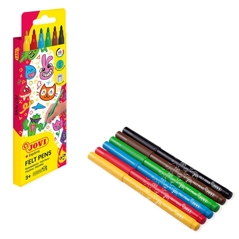 Jovi - Washable Felt Tip Marker Pens - 6x assorted colours