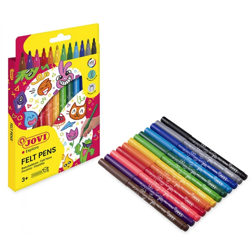 Jovi - Washable Felt Tip Marker Pens - 12x assorted colours